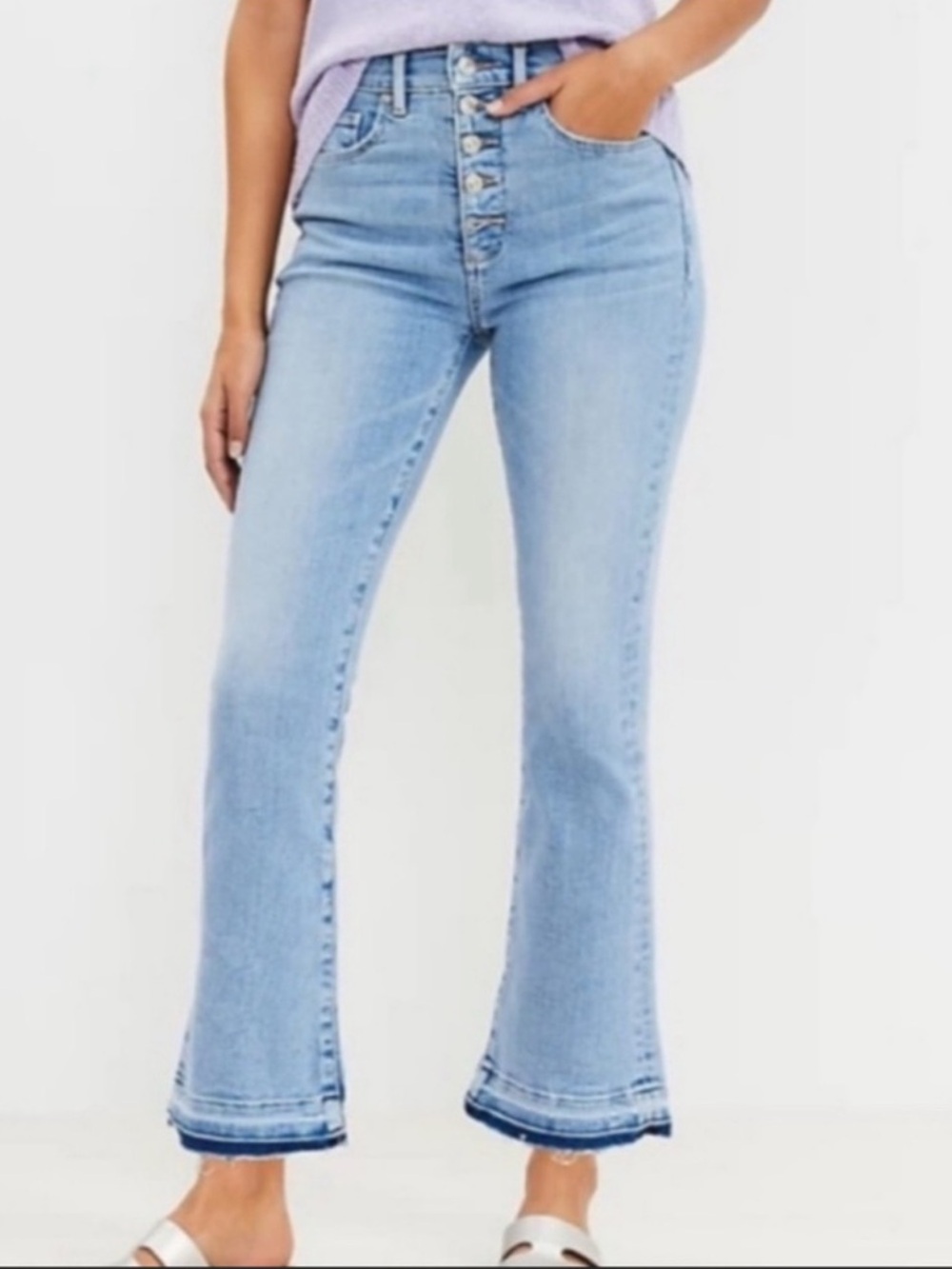 LOFT Light Blue High-Rise Button-Front Flare Jeans